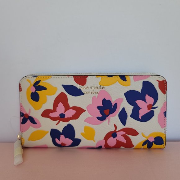 KATE SPADE Spencer Summer Flower Embossed Zip-around Continental Wallet-Cream ⭐ - Picture 7 of 16
